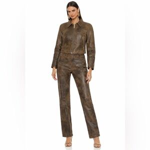 INSANE 90’s FULL SET Vintage R.B.C Steel Hide Leather Jacket Pants Brown W 28